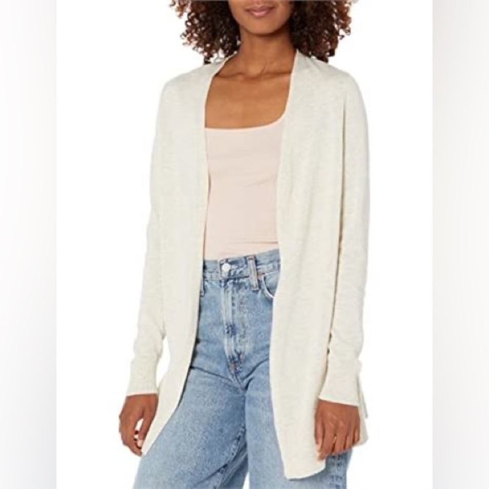 Amazon Essentials Women's Lightweight Open-Front Cardigan,Sz L, Oatmeal